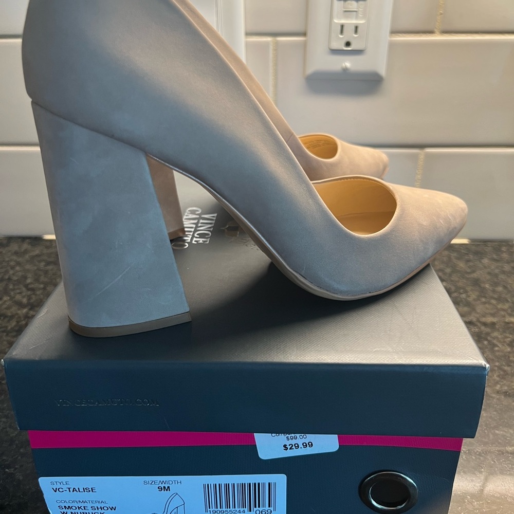 Vince Camuto Women's Taupe Block Heel Pumps